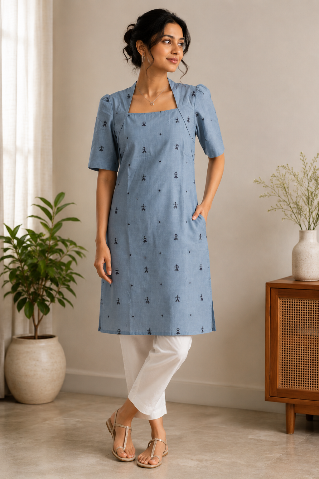 Greyish blue cotton kurti