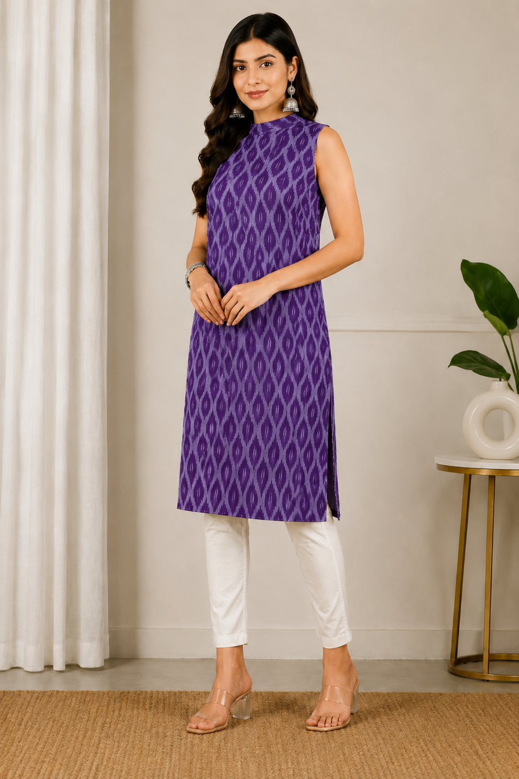 voilet turtle neck cotton office wear lurti