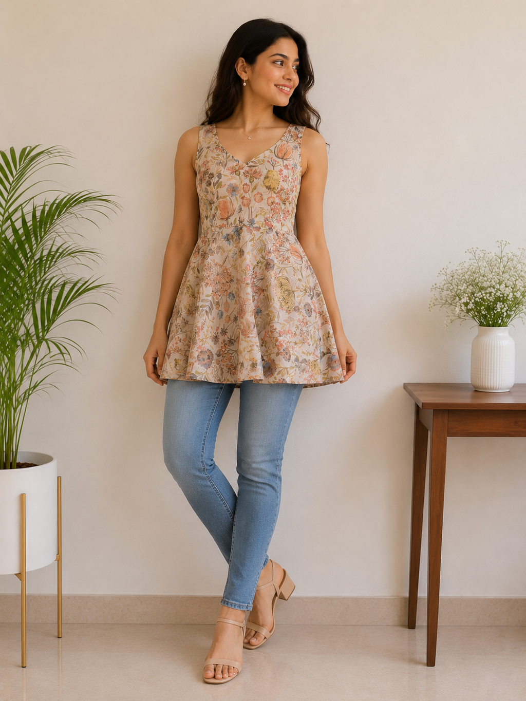 floral pure tussar silk short kurti