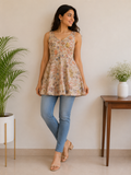 floral pure tussar silk short kurti