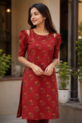 Red printed pure cotton kurti.