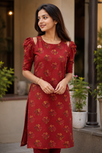 Red printed pure cotton kurti.