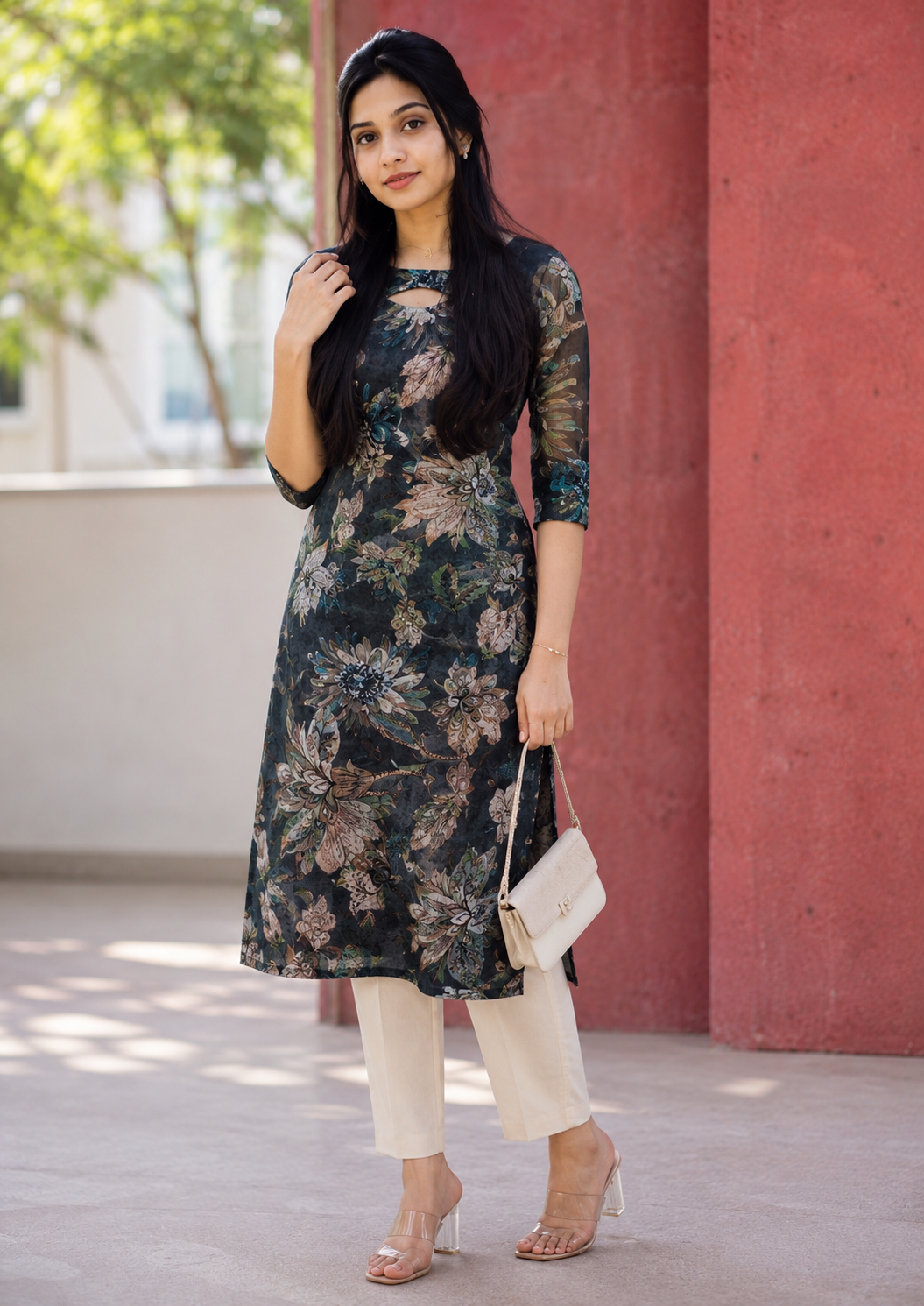 Floral Printed pure mul chanderi kurti