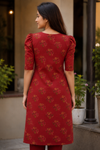 Red printed pure cotton kurti.
