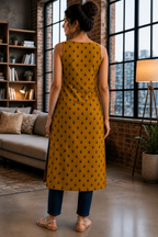 Yellow printed cotton kurti