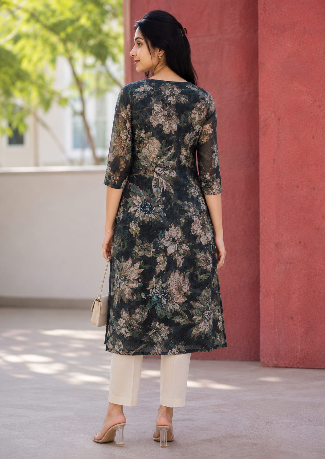 Floral Printed pure mul chanderi kurti