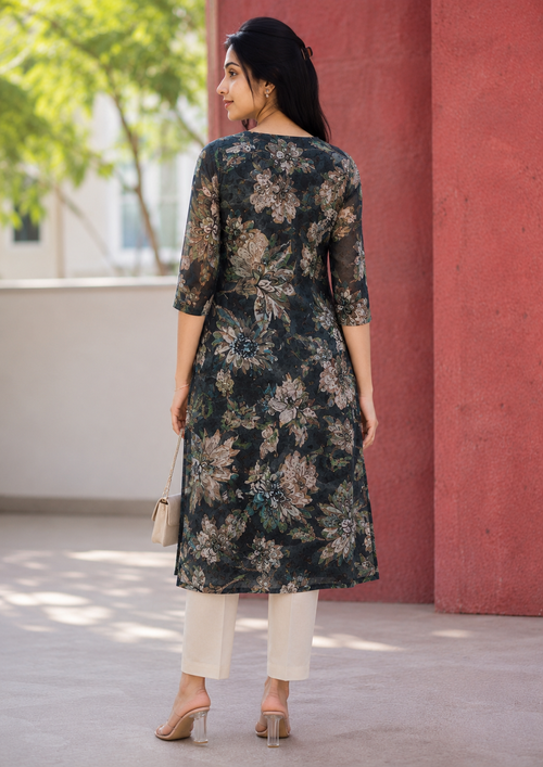 Floral Printed pure mul chanderi kurti