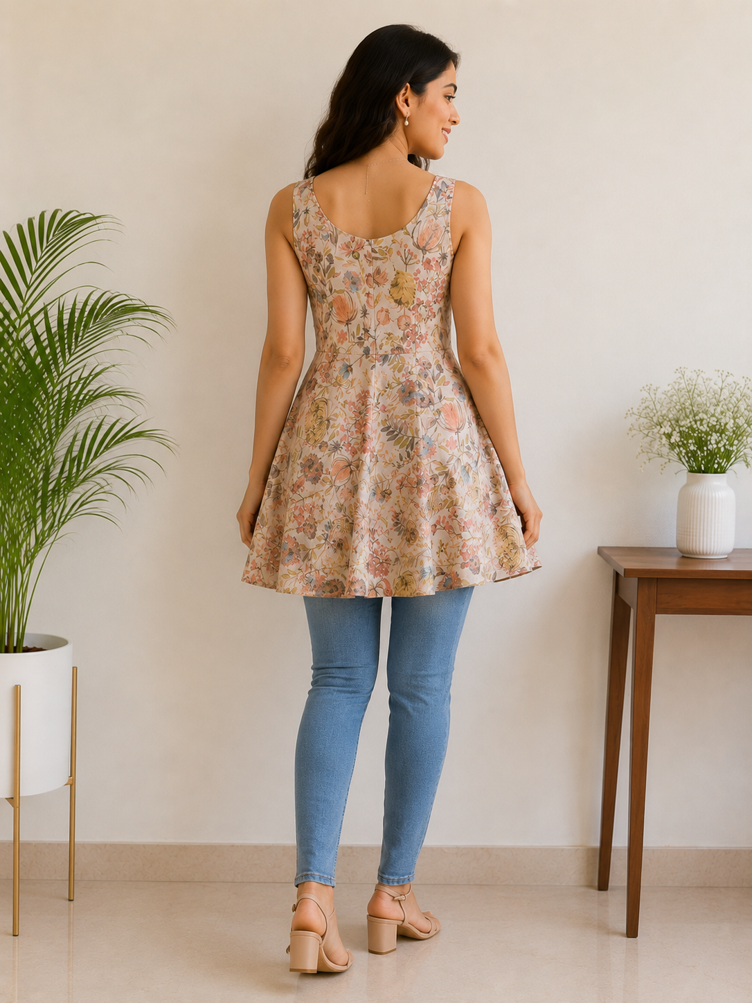 floral pure tussar silk short kurti