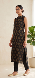 Brown cotton hand block printed kurti