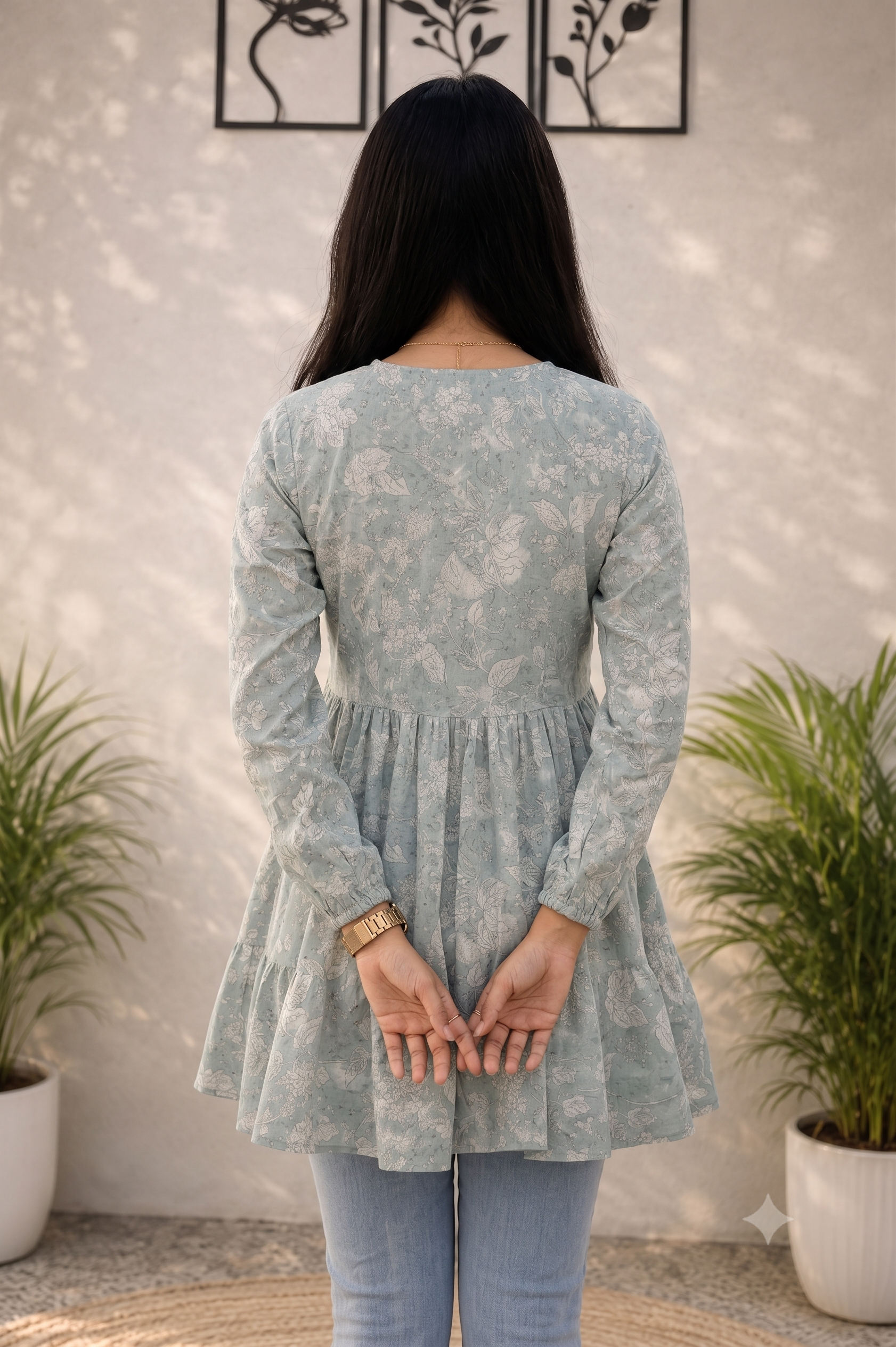 floral printed pure mul chanderi short kurti