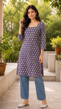 Voilet printed cotton kurti