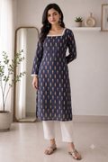 Blue printed laced cotton kurti
